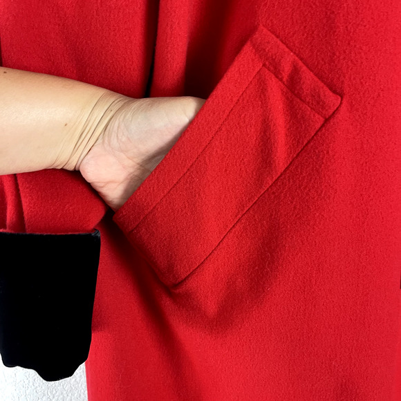 Vintage Carlisle Wool Cashmere Coat Womens 16 Red Velvet Cuff Colorful Festive - Picture 6 of 16